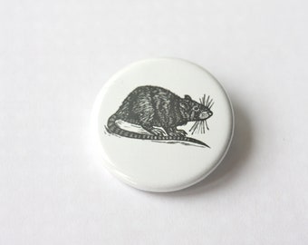 Buttons - Rat Pinback Button - Rat Art - Rat Linocut - Buttons and Pins