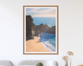 Küsten Strand Wasserfall Druck - Big Sur McWay Falls | Kalifornien Reise Natur Fotografie Wand Kunst Druck (Ungerahmt), modernes Haus Wand Dekor