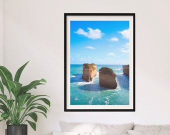 Ocean Love Rocks Druck | Australien Great Ocean Road, Küsten Fotografie Wand Kunst Druck, minimalistische moderne Wand Dekoration