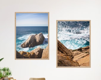 Rocky Waves Drucke 2er Set - Big Sur, Küste von Kalifornien | Szenische Ozean-Fotografie, modernes minimalistisches Haus-Wohnzimmer-Wanddekor (ungerahmt)