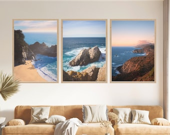 California Coast Prints Set of 3, Big Sur USA Travel Photography, Ocean Nature Wall Art Print (Unframed), Modern Living Room Home Wall Decor