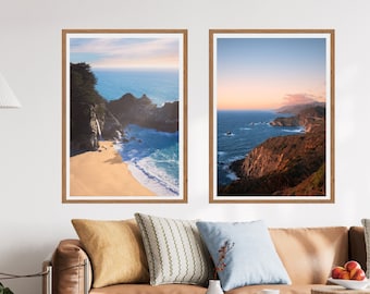 Big Sur Küste Drucke 2er Set | Kalifornien Ozean Strand Fotografie, USA Reise Wand Kunst Druck (Ungerahmt), modernes Wohnzimmer Haus Wand Dekor