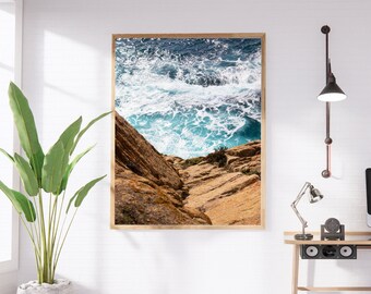 Wellen treffen Rock Druck | Big Sur Kalifornien Küste Ozean und Reise Fotografie, minimalistisches modernes Haus & Wohnzimmer Wanddekoration (ungerahmt)