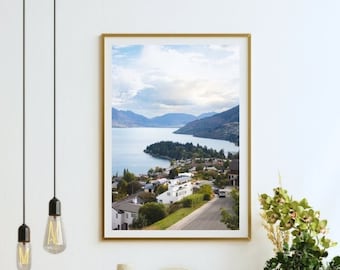 Neuseeland See Kurve Drucken | Queenstown Reise Fotografie Druck, Malerische Berg, See, Natur Wand Kunst Moderne Wohnkultur (Ungerahmt)