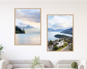 Mountainview See Drucke 2er Set - Queenstown, Neuseeland Reise Fotografie, Malerischer See & Natur Wand Kunst Druck, Wohnkultur (Ungerahmt)