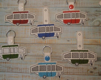 Pop-Up Camper Glamping Trailer Key Fob Chain Ring Tag Snap Tab for Luggage Backpack Zipper