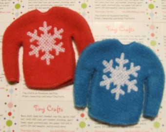 Snowflake Fleece Sweater Jumper for Elf, Pixie, or Fashion doll  like 12" dolls custom embroidered