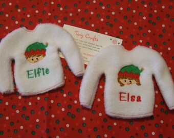 Personalized Elf Face Fleece Sweater Jumper for Elf, Pixie, or Fashion doll  like 12" dolls custom embroidered
