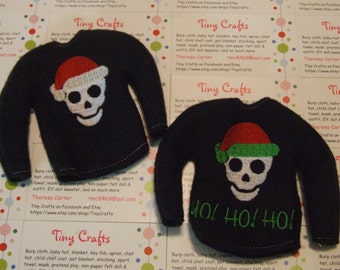 Santa Skull Fleece Sweater Jumper for Elf, Pixie, or Fashion doll  like dolls custom embroidered