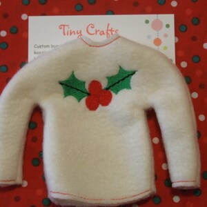 Holly Berry and Leaf Fleece Sweater Jumper for Elf, Pixie, or Fashion doll  like dolls custom embroidered