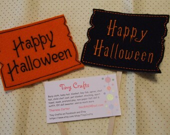 Happy Halloween sign for your Elf, Pixie, Fashion doll  or Doll custom embroidered