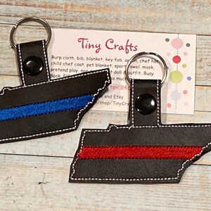 Thin Blue Line Thin Red Line Tennessee TN State Key Fob Chain Ring Tag for Luggage Backpack Zipper