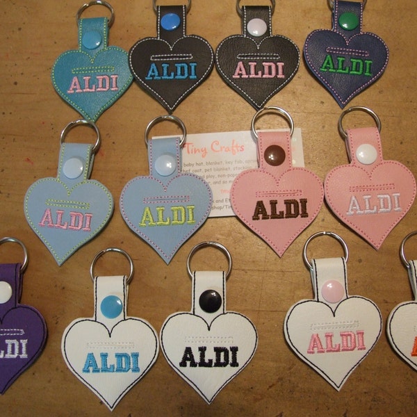 Heart shaped Aldi Quarter coin holder Grocery Aldi Key Fob Chain Ring Tag Snap Tab for Luggage Backpack Zipper