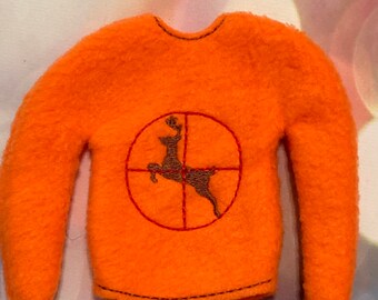 Deer Hunter Fleece Sweater Jumper for Elf, Pixie, or Fashion doll  like dolls custom embroidered