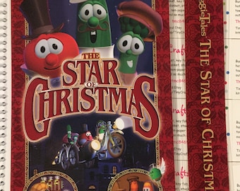 Upcycled VHS Veggie Tales The Star of Christmas movie notebook, journal, sketch, autograph book with Bookmark