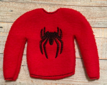 Spider inspired Fleece Sweater Jumper for Elf, Pixie, or Fashion doll  like 12" dolls custom embroidered