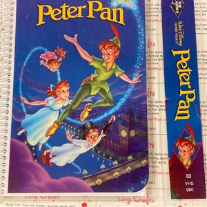 Upcycled VHS Peter Pan movie notebook, journal, sketch, autograph book with Bookmark