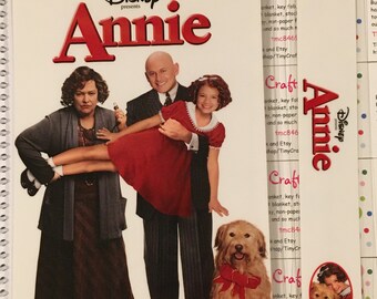Upcycled VHS Annie movie notebook, journal, sketch, autograph book with Bookmark
