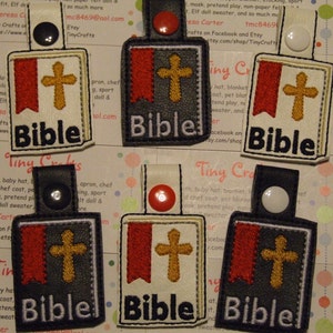 Bible Book Key Fob Chain Ring Tag Snap Tab for Luggage Backpack Zipper Pull