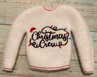 Christmas Crew inspired Fleece Sweater Jumper for Elf, Pixie, or Fashion doll  like dolls custom embroidered
