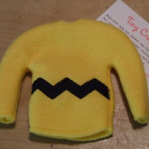 Yellow Fleece with Black Chevron Sweater Jumper for Elf, Pixie, or Fashion doll  like 12&quot; dolls custom embroidered