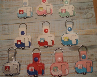 Camper Glamping Trailer Key Fob Chain Ring Tag Snap Tab for Luggage Backpack Zipper