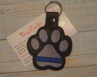 Thin Blue Line Paw Print K9 Canine Key Fob Chain Ring Tag for Luggage Backpack Zipper