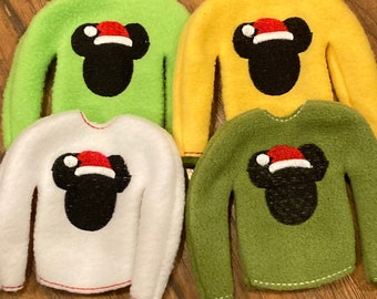 Santa Mouse inspired Fleece Sweater Jumper for Elf, Pixie, or Fashion doll like 12" dolls custom embroidered