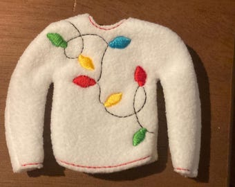 Suéter de vellón con luces navideñas para elfos, duendes o muñecas de moda, bordado a medida