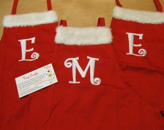 Personalized 12.5 x 19 " Christmas "Santa" Child Apron - Red with White Trim - YOU Choose colors and font