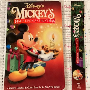 Upcycled VHS Mickey’s Once Upon a Christmas movie notebook, journal, sketch, autograph book with Bookmark
