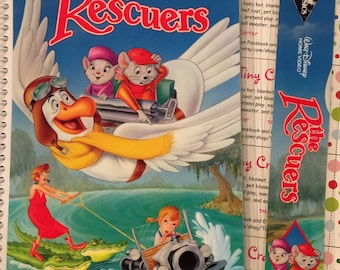 Upcycled VHS The Rescuers movie notebook, journal, sketch, autograph book with Bookmark