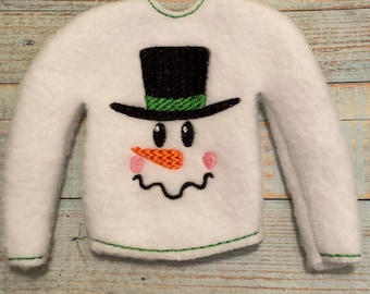 Snowman Face with Hat Fleece Sweater Jumper for Elf, Pixie, or Fashion doll  like 12" dolls custom embroidered