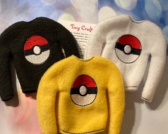 Pokemon Ball inspired Fleece Sweater Jumper for Elf, Pixie, or Fashion doll like 12" dolls custom embroidered