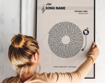 Personalized Vinyl Record Lyrics Print, Custom Music Poster, Unique Anniversary Gift, Wedding Song Keepsake, A1/A2/A3/A4 Sizes - Wall Art