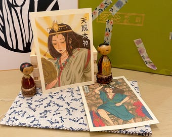 Amaterasu / Ame-No-Uzume / Susanoo Postcard - Handmade & Inspired by the Kojiki (Shinto Gods)