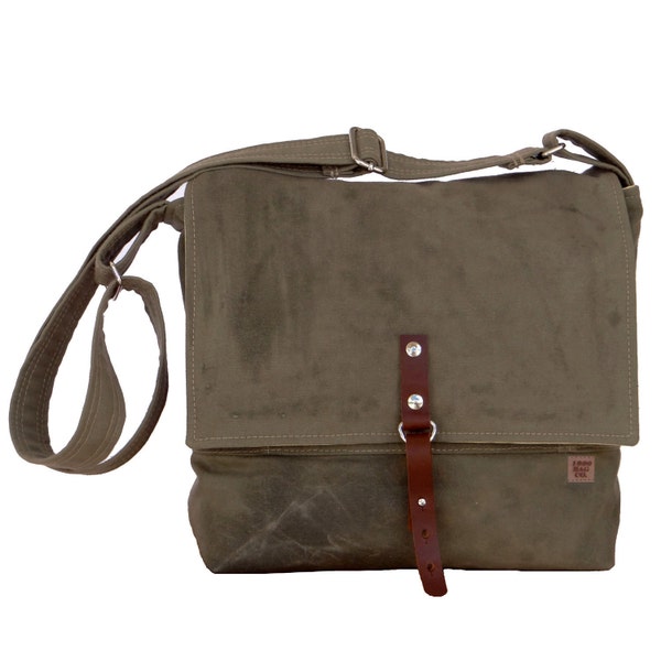 Mens Messenger Bag - Waxed Canvas Green & Leather, Field Bag