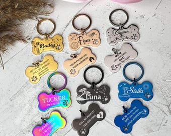 Dog Name Tag, Bone Dog Tag Personalized for Dogs, Engraved Dog Tag, Personalized Dog Tag, New Puppy Gifts, Rose Gold Black Silver Dog Tag