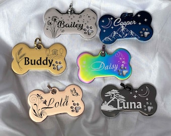 Rainbow Stainless Steel Dog Tag, Bone Dog Tag, Custom ID Tag, Personalized Outdoor Dog Tag, Engraved Pet Tag, Cat tag, Dog Tag Personalized