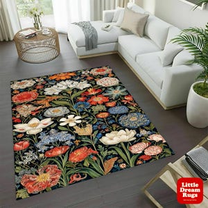 Vintage Floral Area Rug: Dark Academia Botanical Carpet