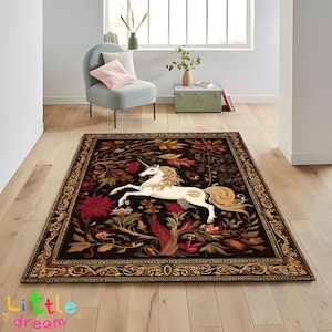 Enchanted Unicorn Area Rug, Unicorn in Floral Rug, Folklore Cottagecore Decor, Aesthetic Design Rug, Fairy Woodland Decor Magical Decor