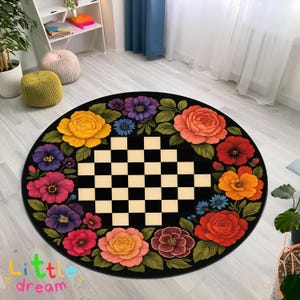 Floral Chessboard Area Rug: Whimsical Nursery Playroom Decor