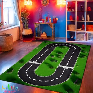 Tapis de jeu sur piste de course pour enfants, tapis de route de course de voitures pour enfants, tapis de jeu ligne départ-arrivée, tapis de salle de jeux pour tout-petits, tapis de jeu de course pour garçons, cadeau pour enfants