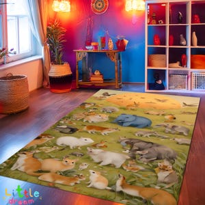 Tappeto colorato con porcellini d'India dei cartoni animati, grazioso tappeto con piccoli animali, decorazione per la cameretta dei bambini, tappeto per feste con porcellini d'India, vivaci animali dei cartoni animati