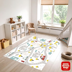 Road Map Kids Rug, Cars Town Play Mat, Playroom Carpet, Interactive Themed Area Rug, Boys Girls Room Decor, City Playmat, Playtime Floor Rug