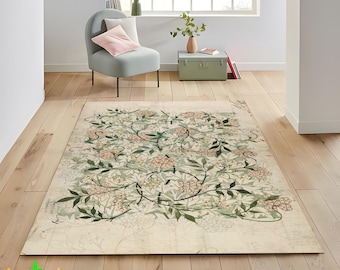 Alfombra floral verde vintage: diseño botánico de enredadera trepadora