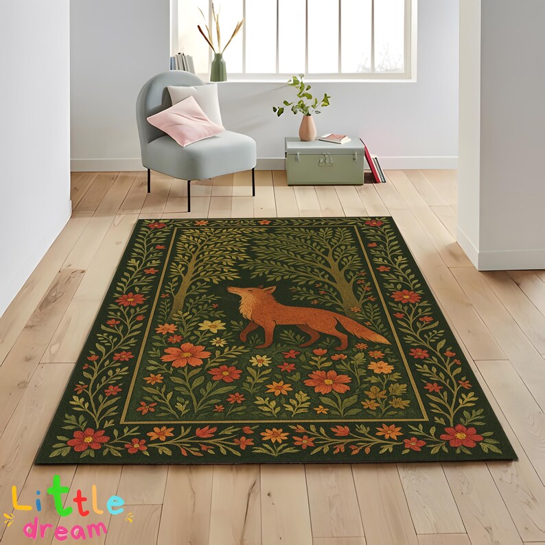 Alfombra de zorro del bosque encantado: decoración de habitación infantil con temática de bosque otoñal imagen 2