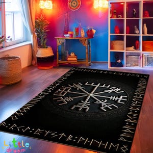 Vegvisir Viking Compass Rug, Vegvisir Shield Rug, Norse Mythology Rug, Viking Compass Carpet, Scandinavian Decor, Nordic Compass Rug