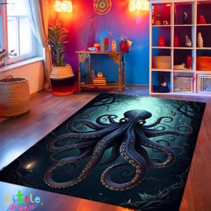 Tapis pieuvre mystique, tapis pieuvre pour décoration gothique sorcière, tapis académique sombre, décoration de chambre sur le thème sombre, tapis unique pieuvre