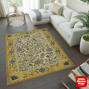 Art Nouveau Floral Area Rug: William Morris Style, Botanical Carpet